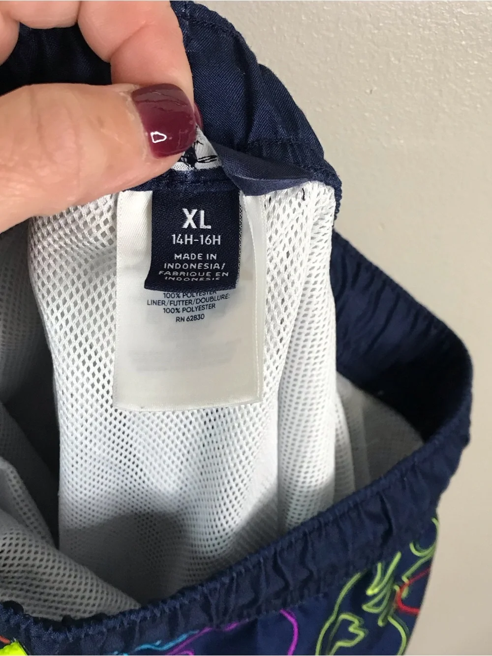 Lands' End Navy Swim Shorts with Neon Game Controller Print Boys Sz XL 14H-16H